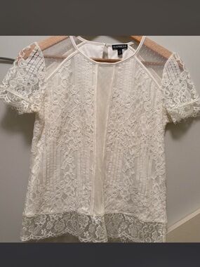 Express Women’s White Lace Short Sleeve Blouse